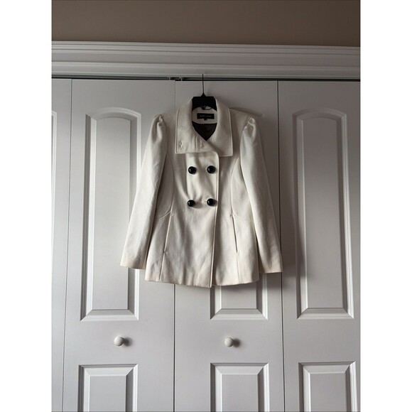 BLACK RIVET WHITE PEA COAT DOUBLE BREASTED Excellent Condition Size medium - Picture 1 of 4